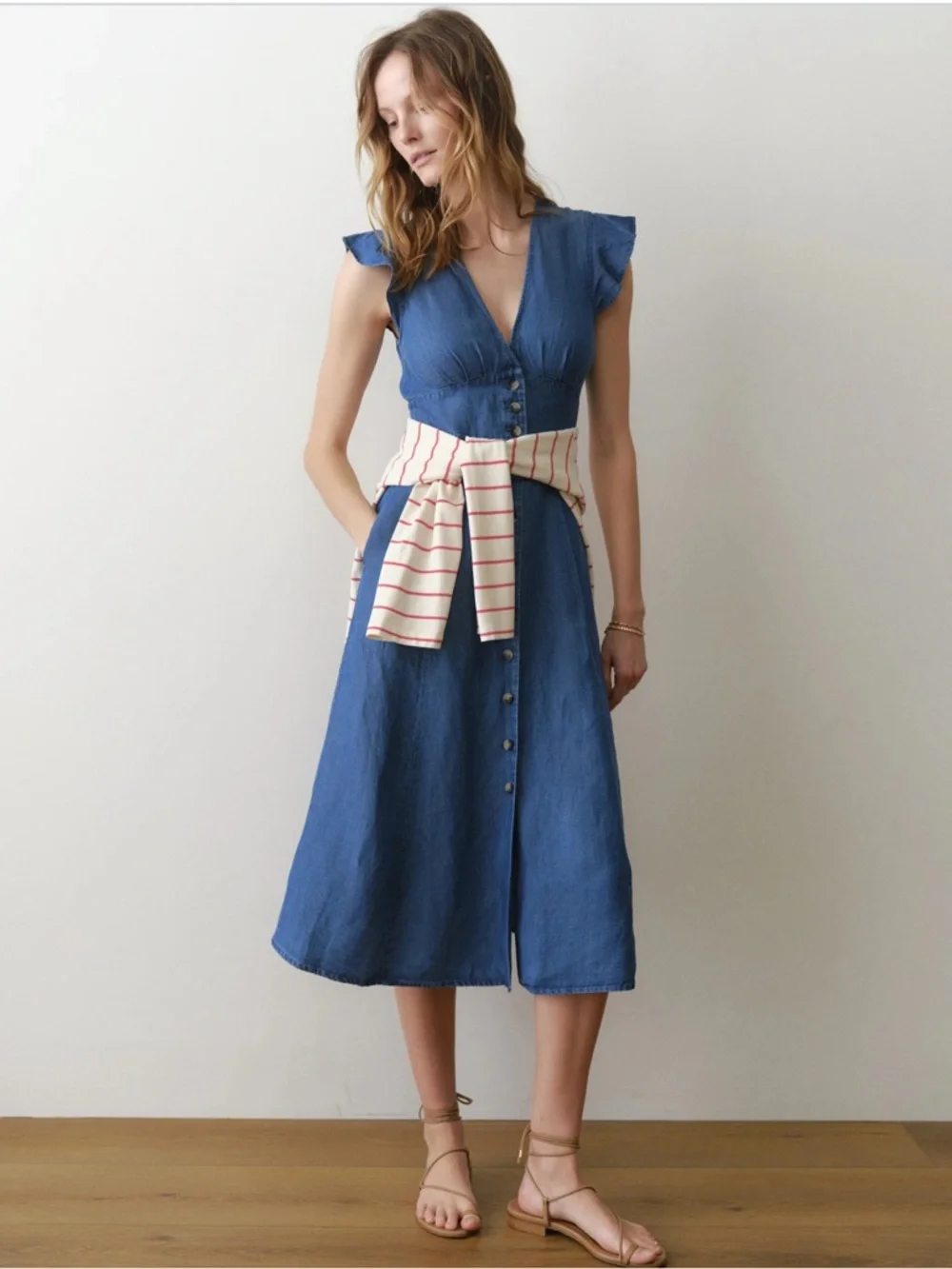 Marine Layer Camila Button Front Medium Wash Midi Dress New! - Picture 4 of 14